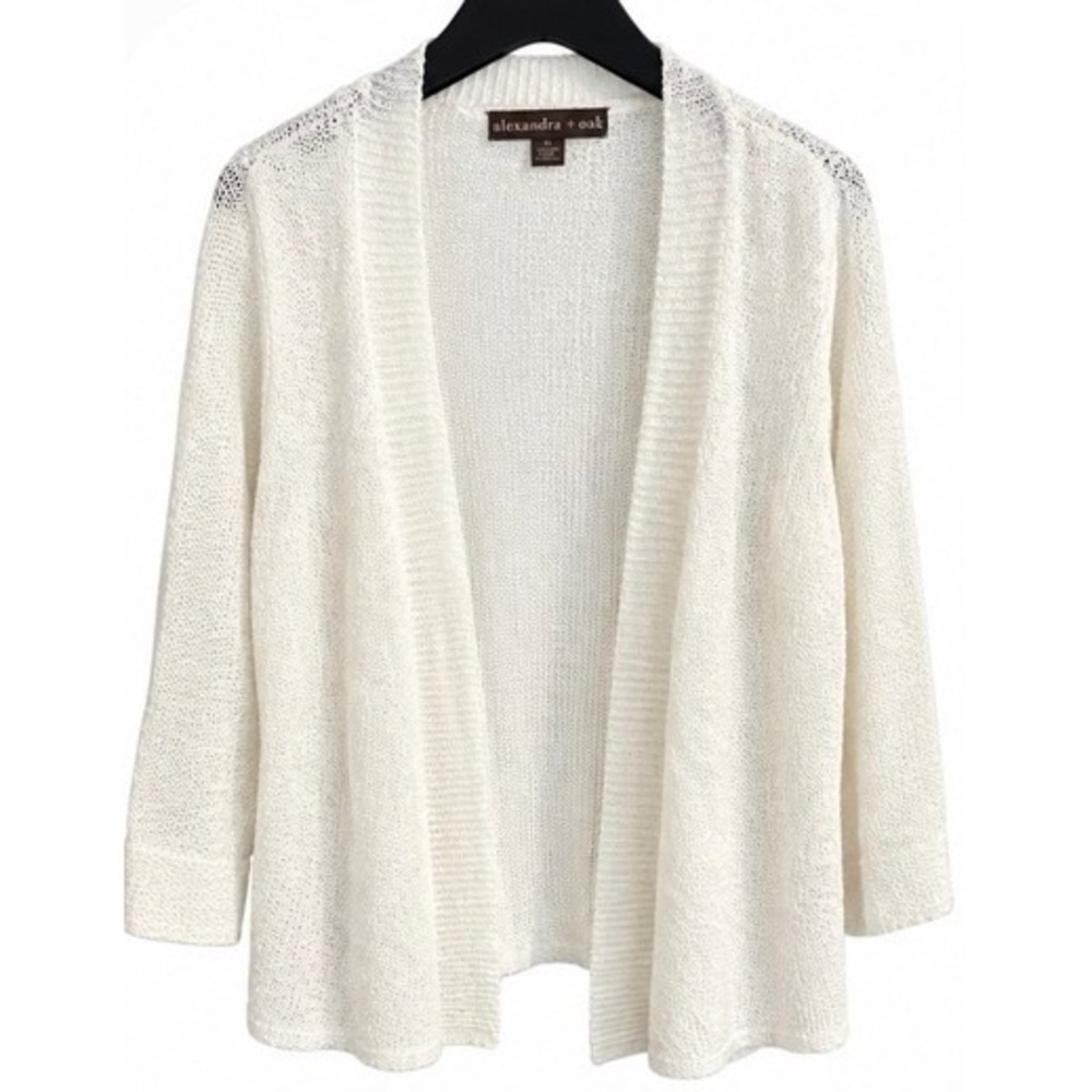 Alexandra + Oak Womens White Open Front Knit Cardigan Sweater XL S22047